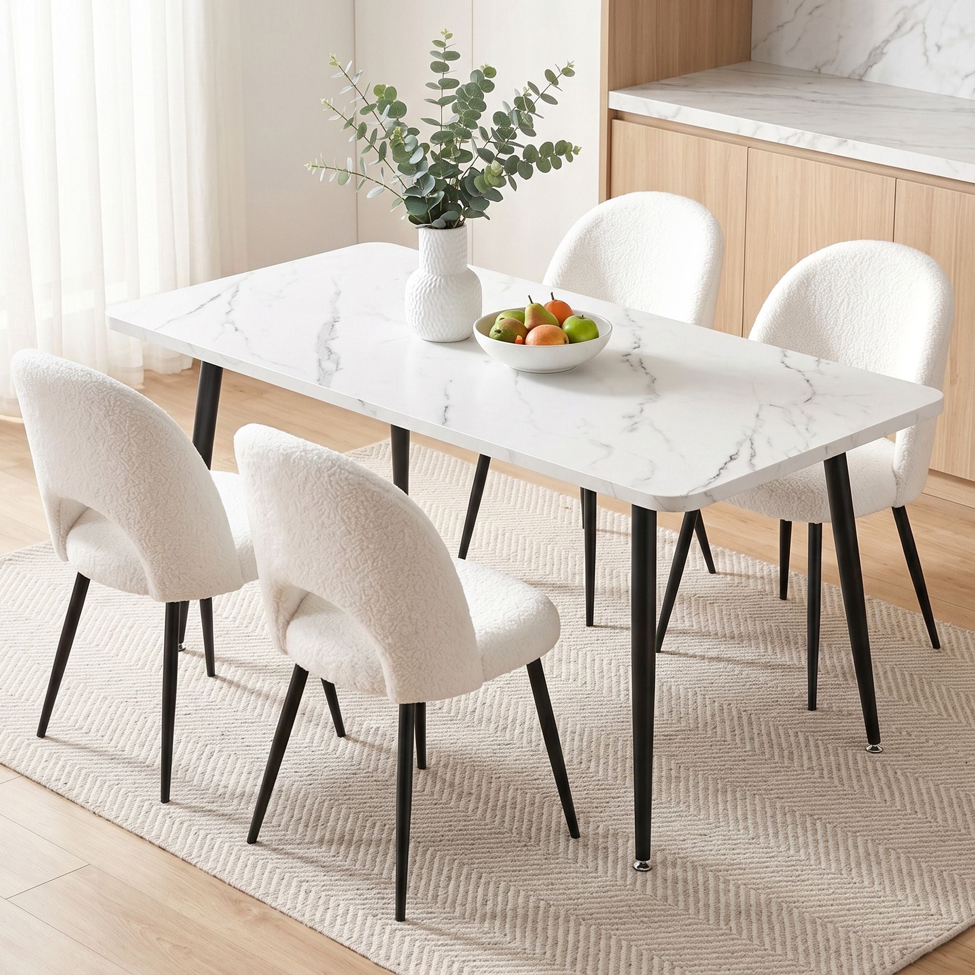 Artiss Dining Table and Chairs Set 5pcs Kitchen Furniture Marble White DSET-MAR150-SHP-WHX4