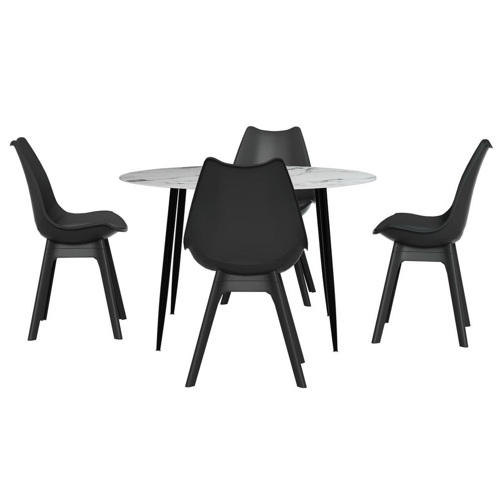 1 Artiss Dining Table and 4 Chairs Set Marble Black DSET-MAR75-55Y-BKX4