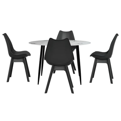 1 Artiss Dining Table and 4 Chairs Set Marble Black DSET-MAR75-55Y-BKX4