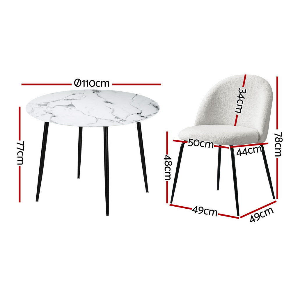 1 Artiss Dining Table and 4 Chairs Set Marble White DSET-MAR75-VEL150-WHX4