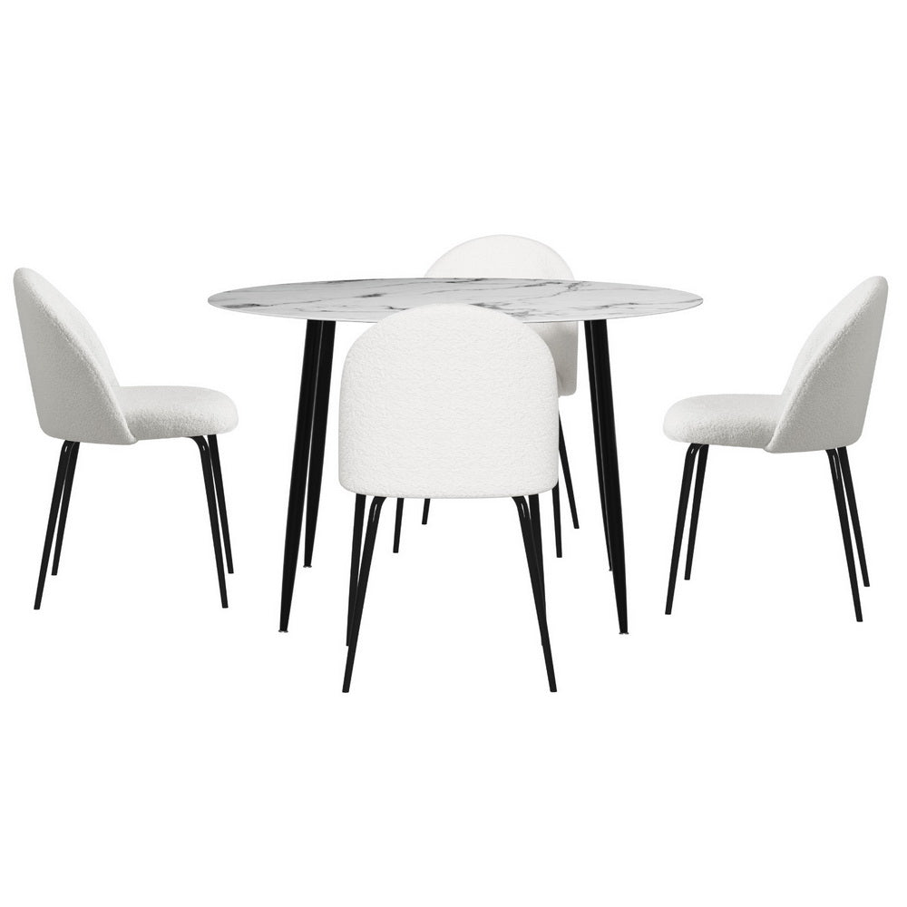 1 Artiss Dining Table and 4 Chairs Set Marble White DSET-MAR75-VEL150-WHX4