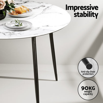 1 Artiss Dining Table and 4 Chairs Set Marble White DSET-MAR75-VEL150-WHX4