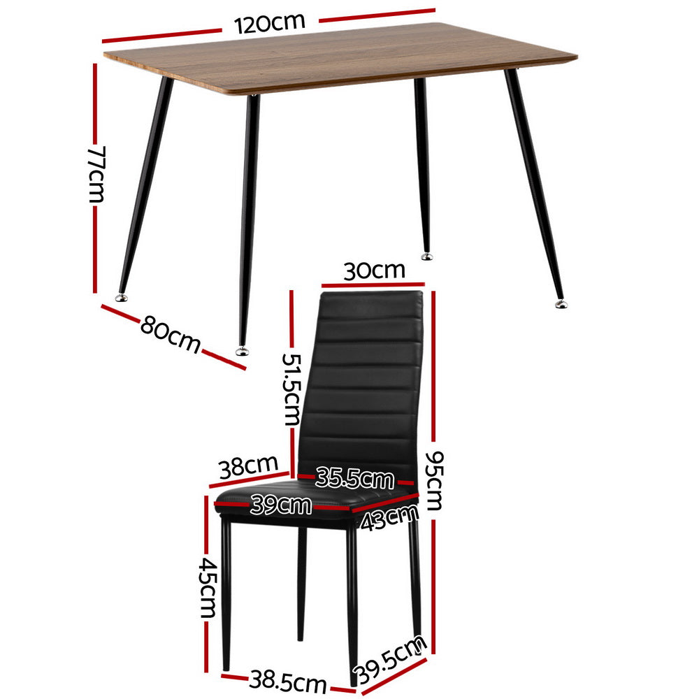 1 Artiss Dining Table and 4 Chairs Set Rectangle Metal DSET-T02WD-C02-BKX4