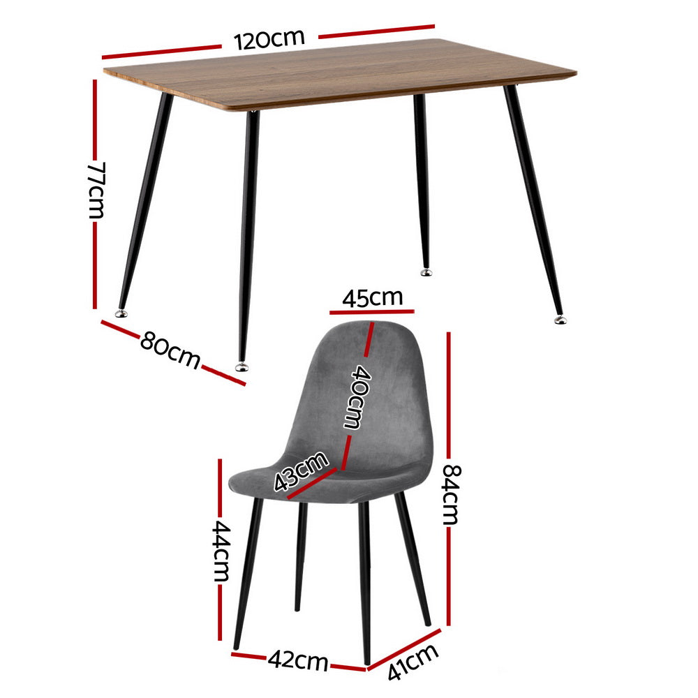 1 Artiss Dining Table and 4 Chairs Set Grey Metal DSET-T02WD-VEL01-GYX4