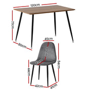 1 Artiss Dining Table and 4 Chairs Set Grey Metal DSET-T02WD-VEL01-GYX4