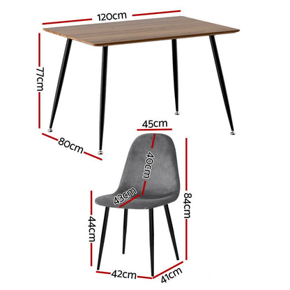 1 Artiss Dining Table and 4 Chairs Set Grey Metal DSET-T02WD-VEL01-GYX4