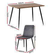 1 Artiss Dining Table and 4 Chairs Set Grey Velvet DSET-T02WD-VEL03-GYX4