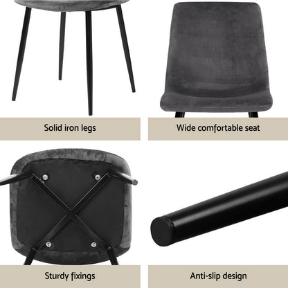 1 Artiss Dining Table and 4 Chairs Set Grey Velvet DSET-T02WD-VEL03-GYX4