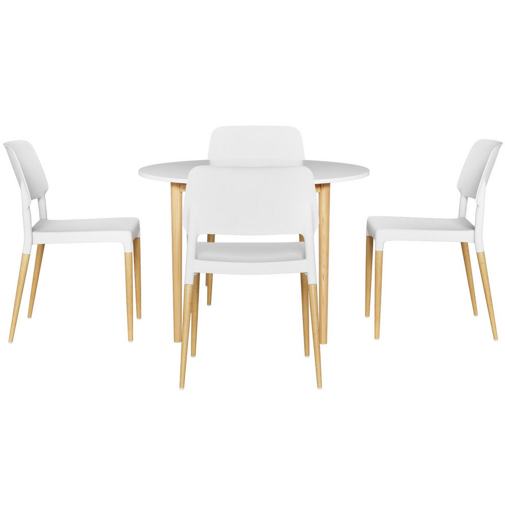 1 Artiss Dining Table and 4 Chairs Set White Wood DSET-TAB01-086-WHX4