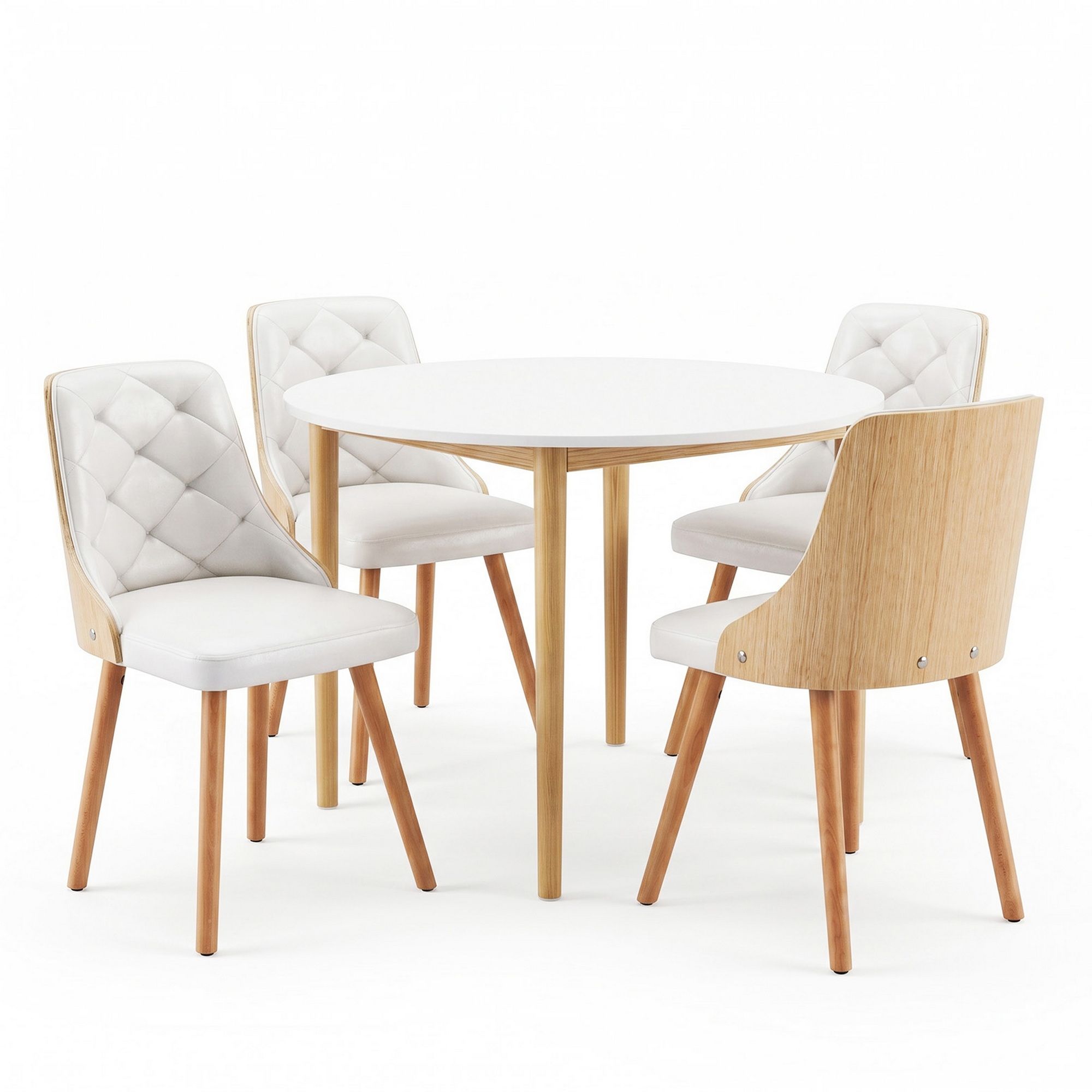 Artiss Dining Table and Chairs Set 5PCS Round 4 PU Leather Seater Dining Set White DSET-TAB01-2004PU-WHX4
