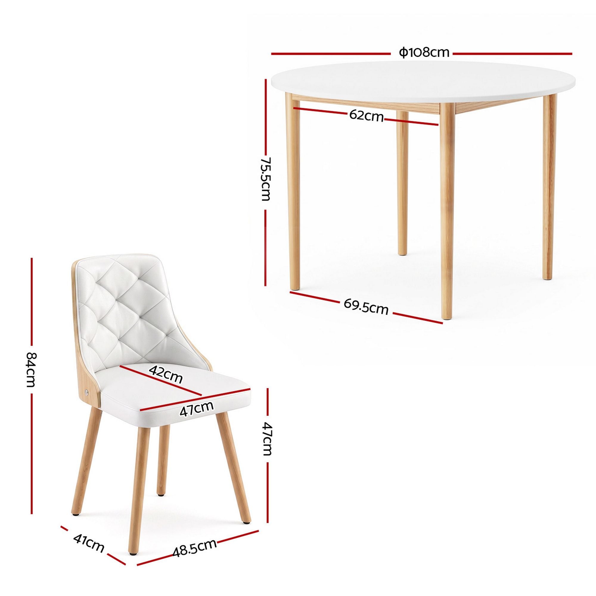 Artiss Dining Table and Chairs Set 5PCS Round 4 PU Leather Seater Dining Set White DSET-TAB01-2004PU-WHX4