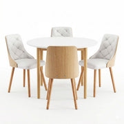 Artiss Dining Table and Chairs Set 5PCS Round 4 PU Leather Seater Dining Set White DSET-TAB01-2004PU-WHX4