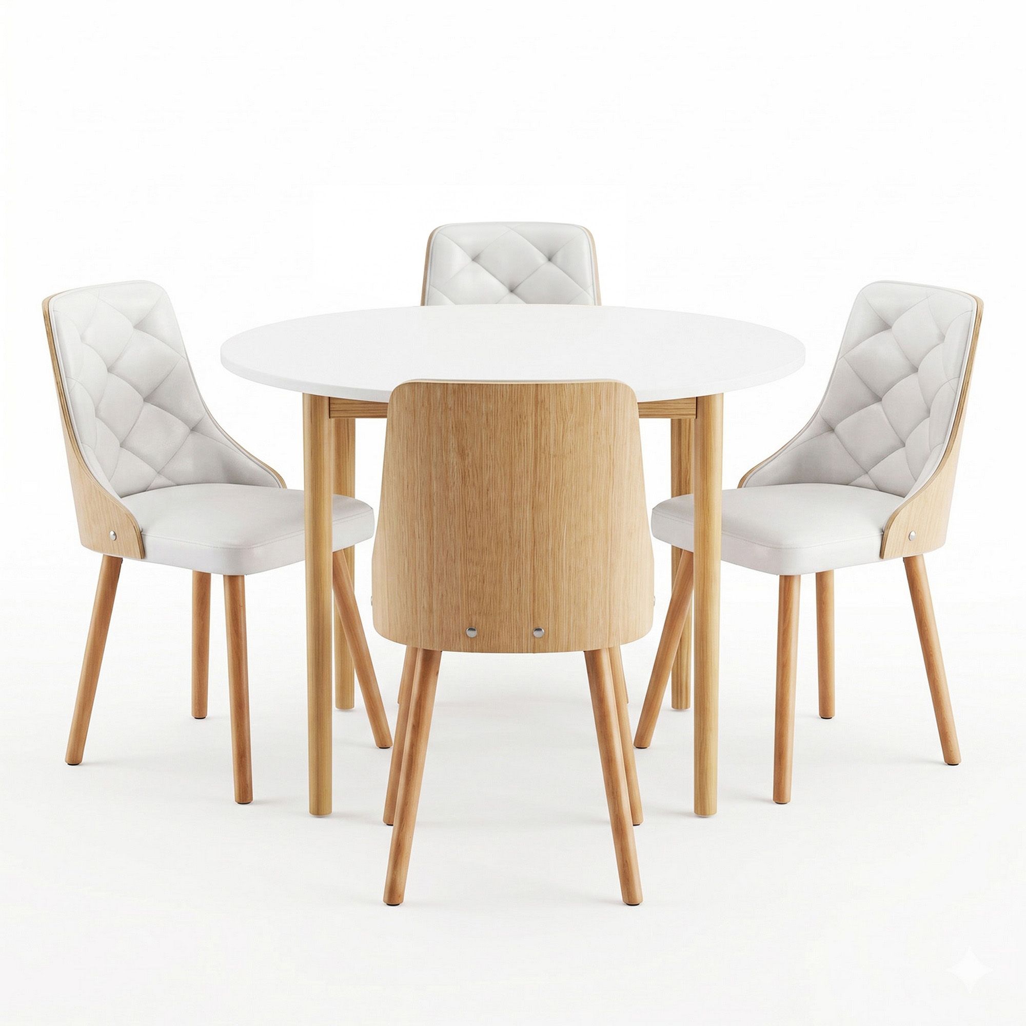 Artiss Dining Table and Chairs Set 5PCS Round 4 PU Leather Seater Dining Set White DSET-TAB01-2004PU-WHX4