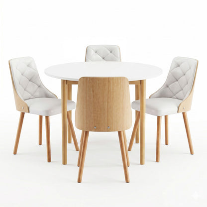 Artiss Dining Table and Chairs Set 5PCS Round 4 PU Leather Seater Dining Set White DSET-TAB01-2004PU-WHX4
