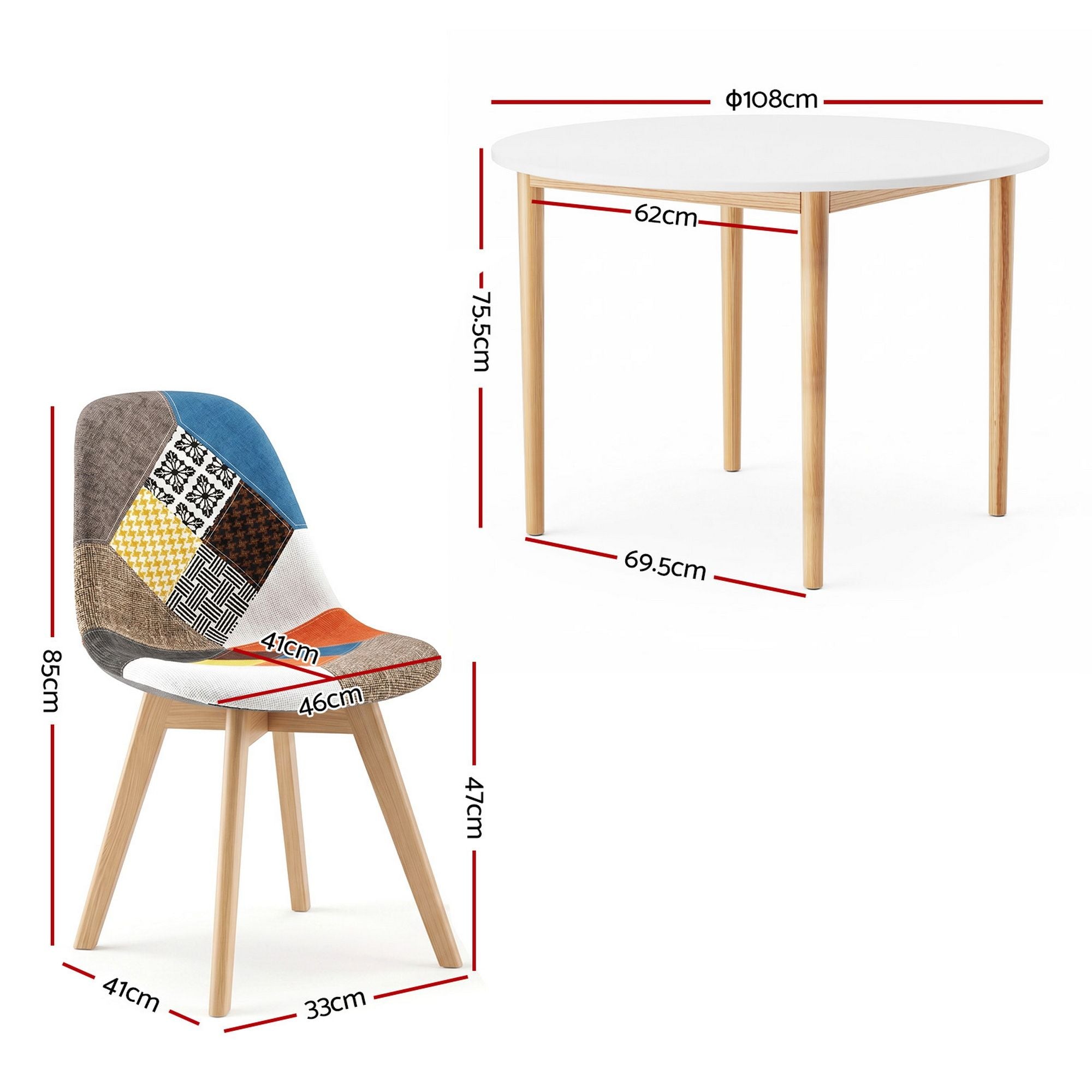 1 Artiss Dining Table and 4 Fabric Eiffel Chairs Set White DSET-TAB01-56FBX4