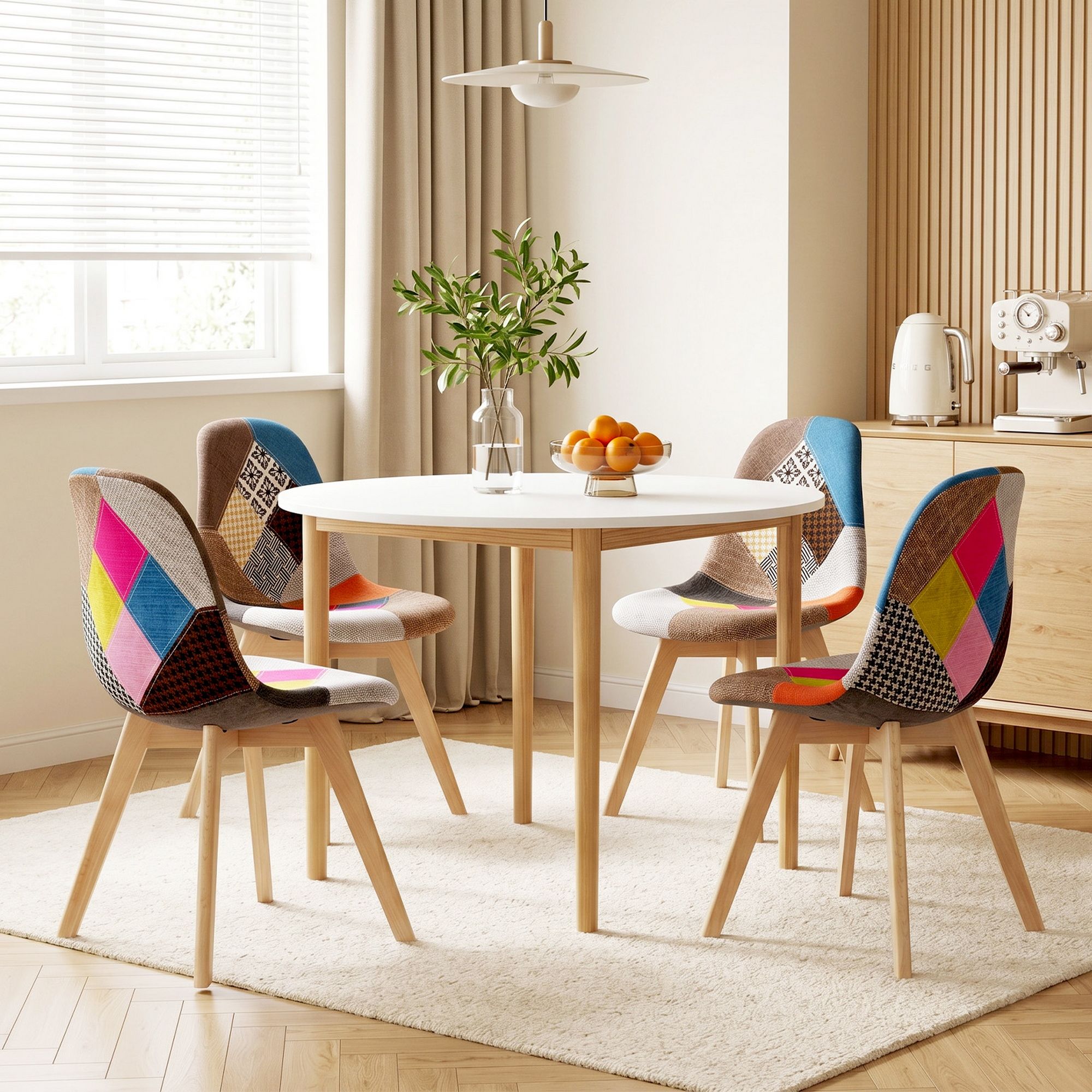 1 Artiss Dining Table and 4 Fabric Eiffel Chairs Set White DSET-TAB01-56FBX4