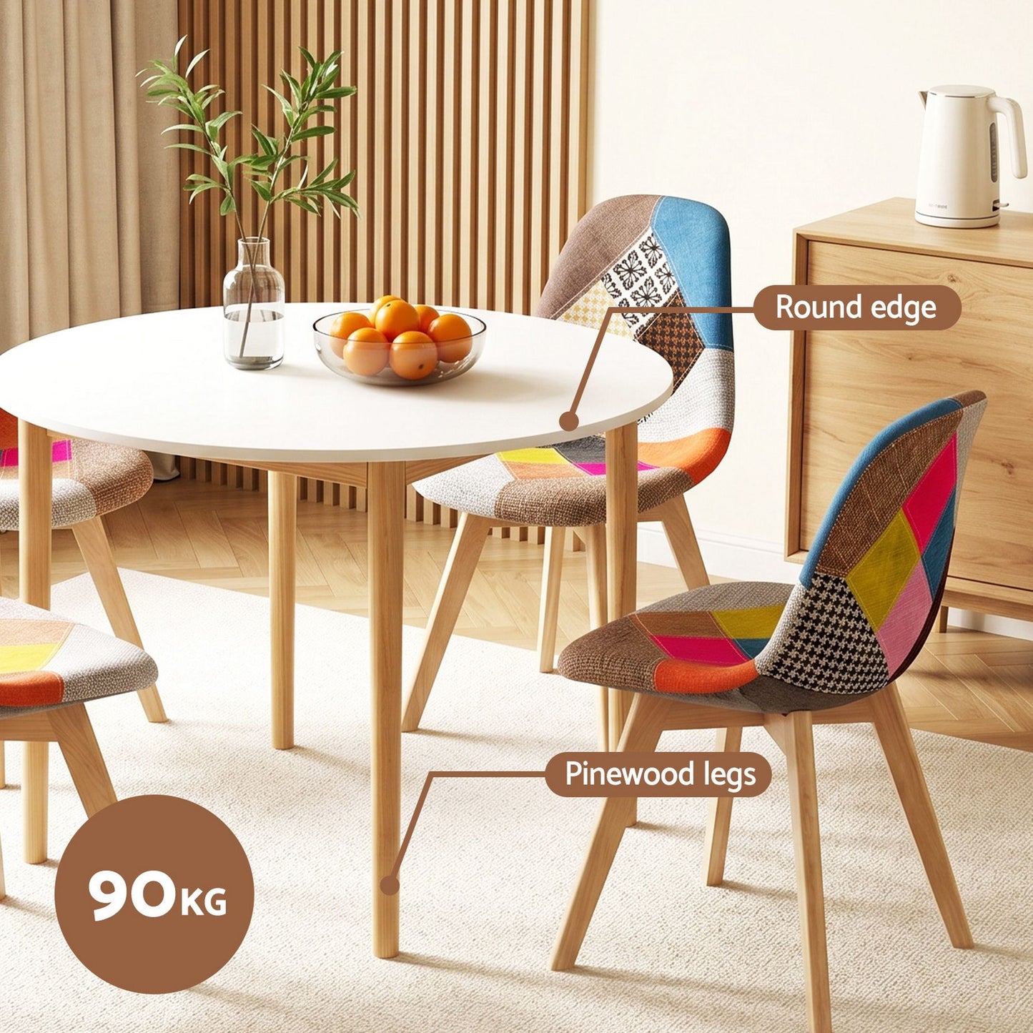 1 Artiss Dining Table and 4 Fabric Eiffel Chairs Set White DSET-TAB01-56FBX4