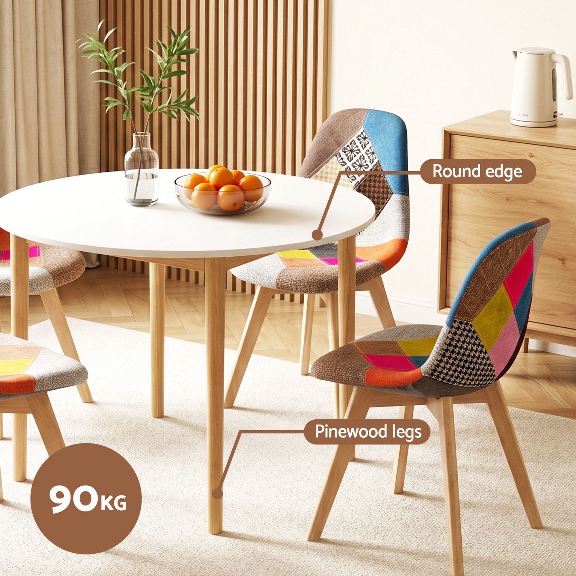 1 Artiss Dining Table and 4 Fabric Eiffel Chairs Set White DSET-TAB01-56FBX4