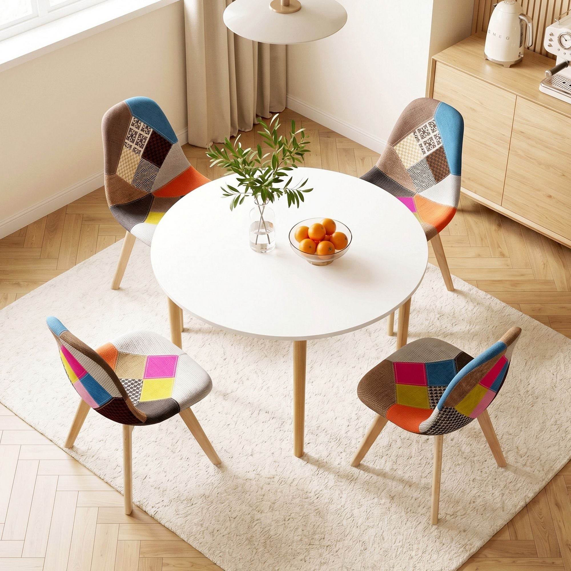1 Artiss Dining Table and 4 Fabric Eiffel Chairs Set White DSET-TAB01-56FBX4