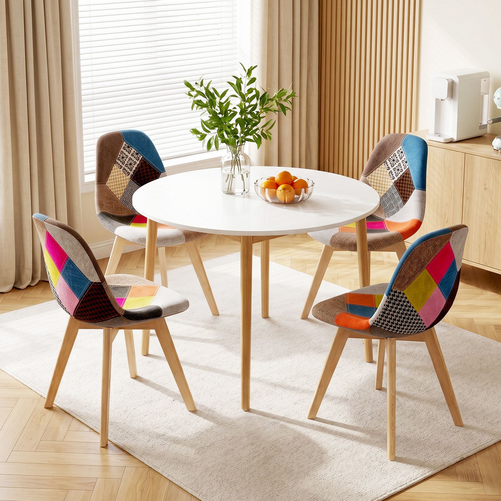 1 Artiss Dining Table and 4 Fabric Eiffel Chairs Set White DSET-TAB01-56FBX4