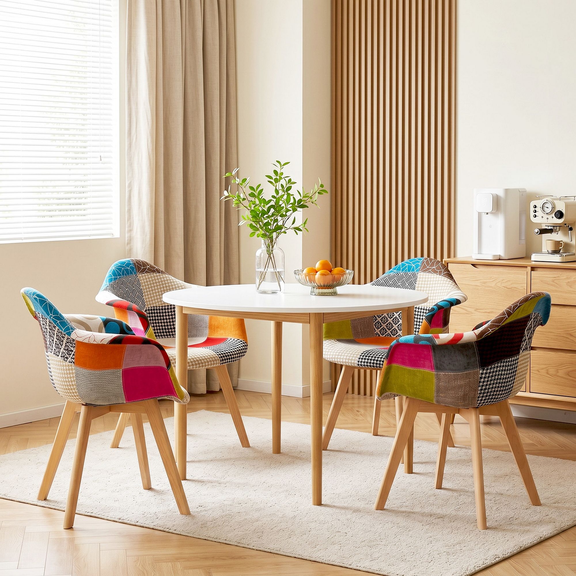 1 Artiss Dining Table and 4 Mid Century Chairs Set White DSET-TAB01-66FBX4