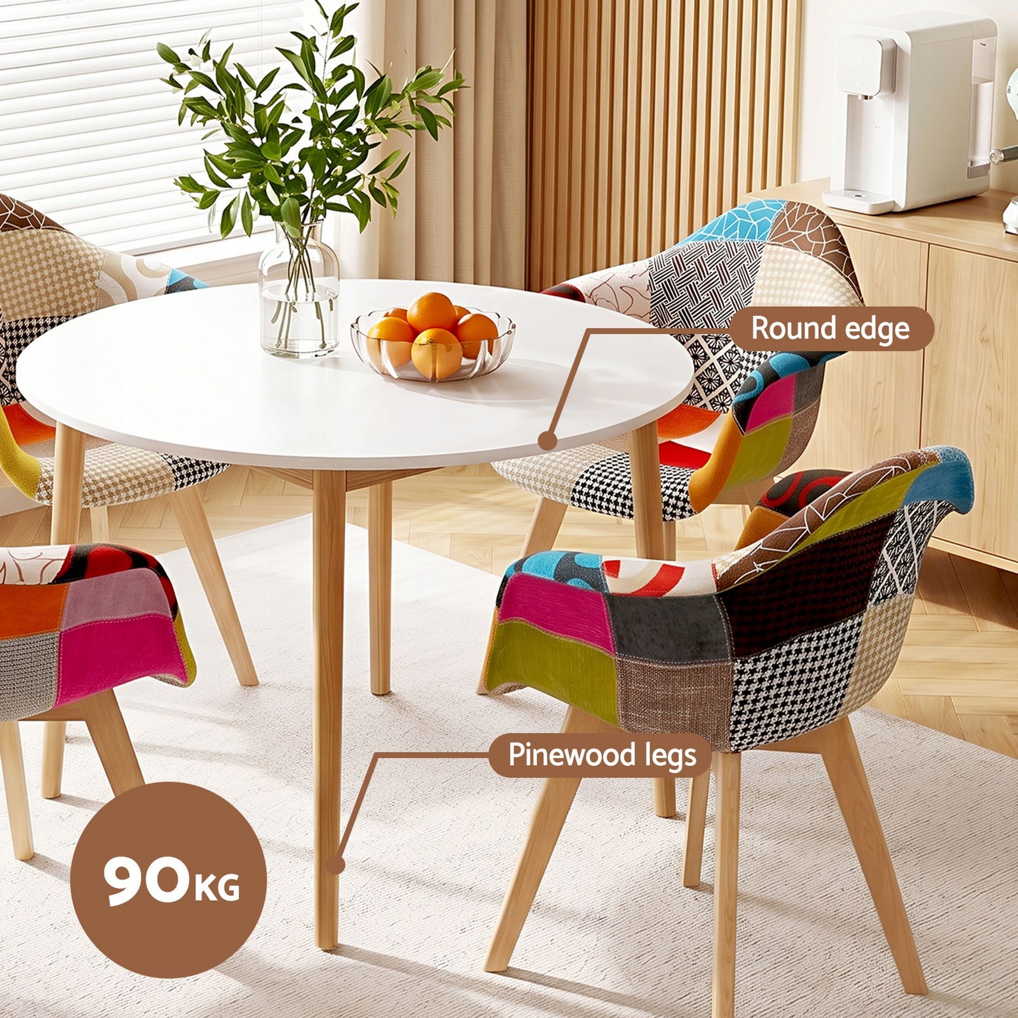 1 Artiss Dining Table and 4 Mid Century Chairs Set White DSET-TAB01-66FBX4