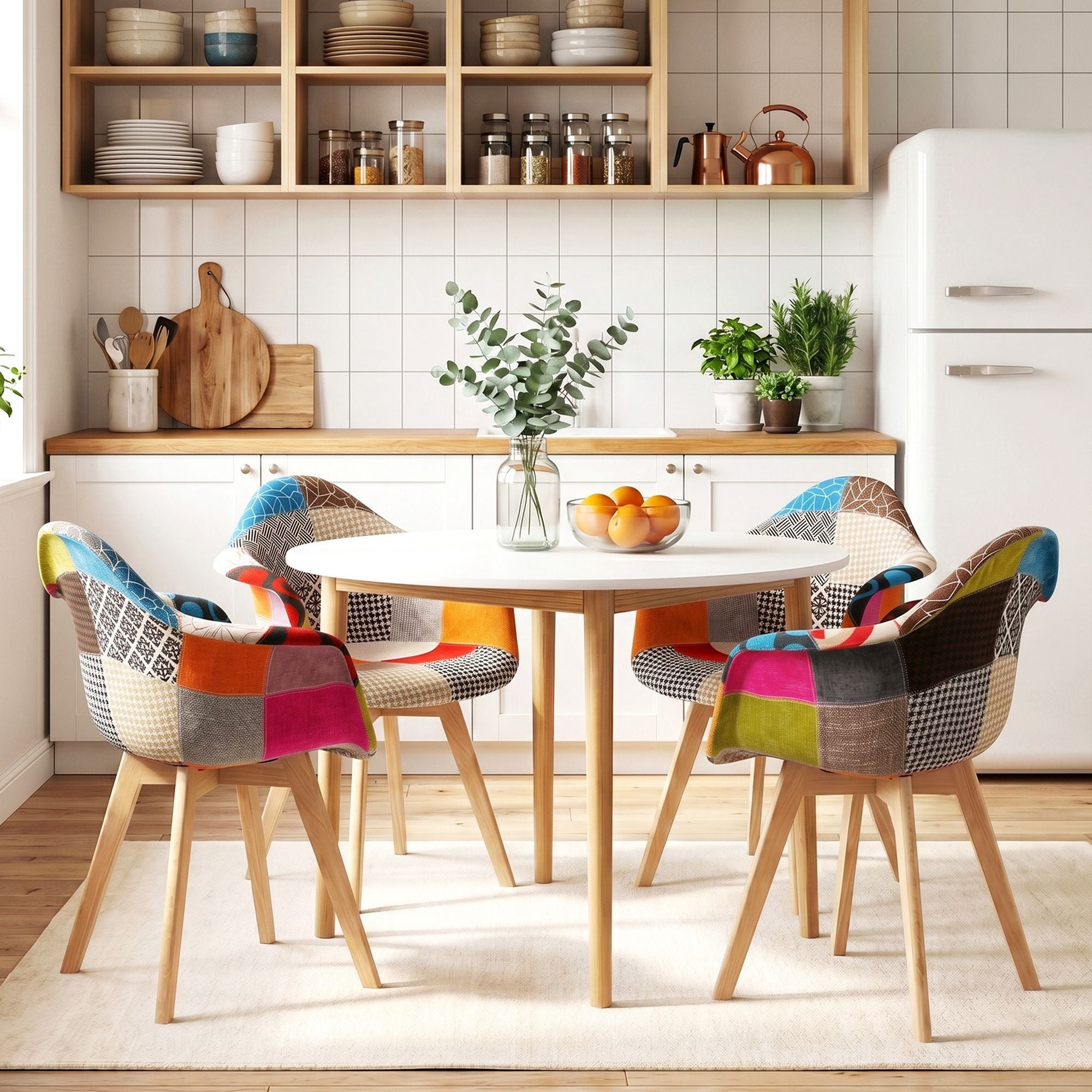 1 Artiss Dining Table and 4 Mid Century Chairs Set White DSET-TAB01-66FBX4