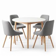 Artiss Round Dining Table and Chairs Set 5pcs Compact Kitchen Furniture White Natural Wood & Grey DSET-TAB01-DIN203A-GYX4