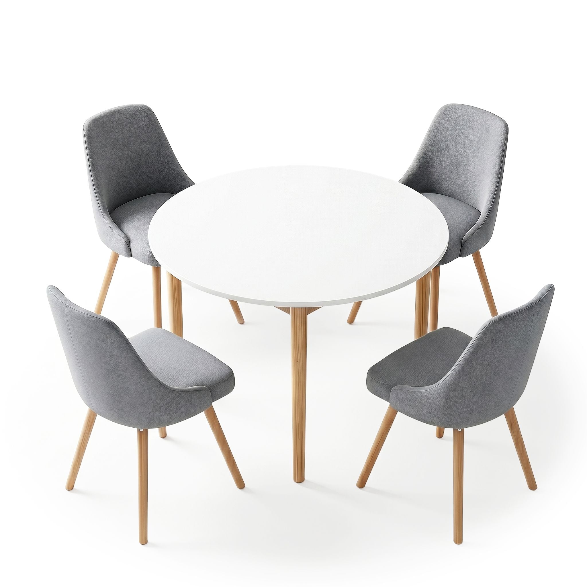 Artiss Round Dining Table and Chairs Set 5pcs Compact Kitchen Furniture White Natural Wood & Grey DSET-TAB01-DIN203A-GYX4