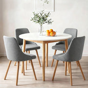 Artiss Round Dining Table and Chairs Set 5pcs Compact Kitchen Furniture White Natural Wood & Grey DSET-TAB01-DIN203A-GYX4