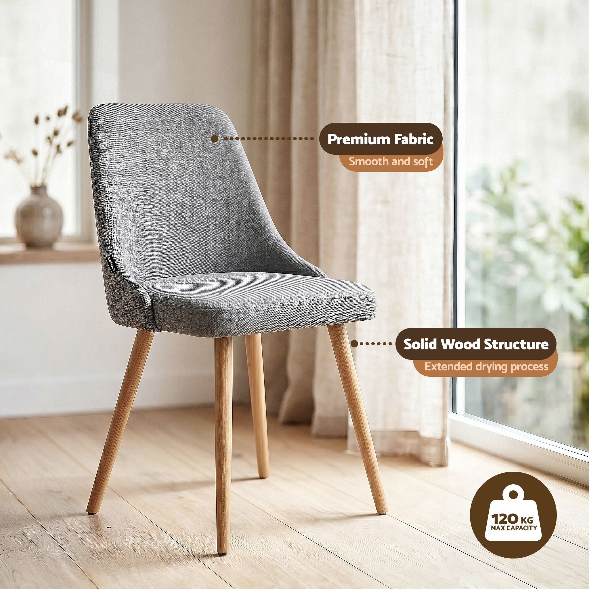 Artiss Round Dining Table and Chairs Set 5pcs Compact Kitchen Furniture White Natural Wood & Grey DSET-TAB01-DIN203A-GYX4