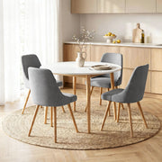 Artiss Round Dining Table and Chairs Set 5pcs Compact Kitchen Furniture White Natural Wood & Grey DSET-TAB01-DIN203A-GYX4