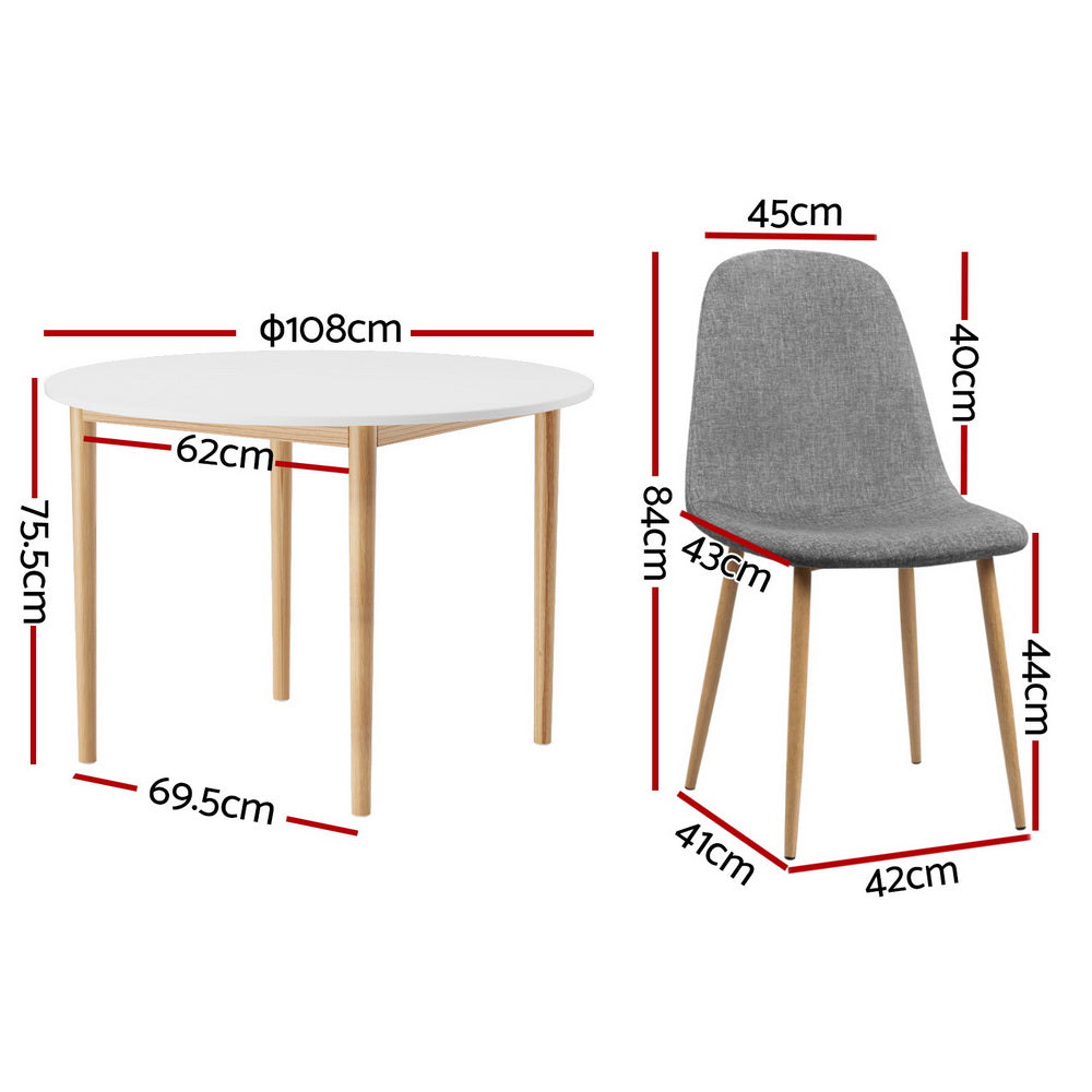 1 Artiss Dining Table and 4 Chairs Set White Grey DSET-TAB01-LI-GYX4