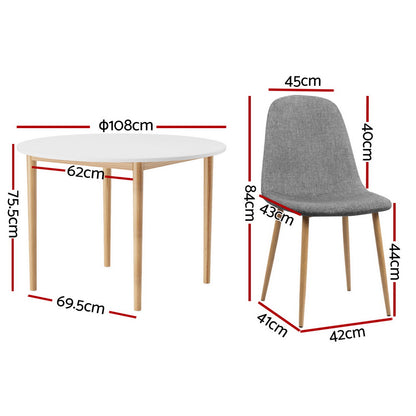 1 Artiss Dining Table and 4 Chairs Set White Grey DSET-TAB01-LI-GYX4