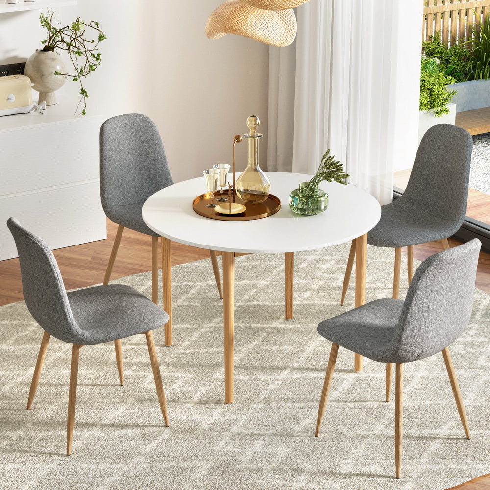 1 Artiss Dining Table and 4 Chairs Set White Grey DSET-TAB01-LI-GYX4