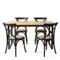 Artiss Dining Table and Chairs Set 5PCS Industrial 4 Black Rattan Chairs for Kitchen, Dining Room, Cafe DSET-TAB01-RA-BKX4