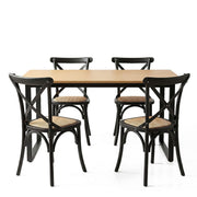 Artiss Dining Table and Chairs Set 5PCS Industrial 4 Black Rattan Chairs for Kitchen, Dining Room, Cafe DSET-TAB01-RA-BKX4