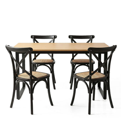 Artiss Dining Table and Chairs Set 5PCS Industrial 4 Black Rattan Chairs for Kitchen, Dining Room, Cafe DSET-TAB01-RA-BKX4