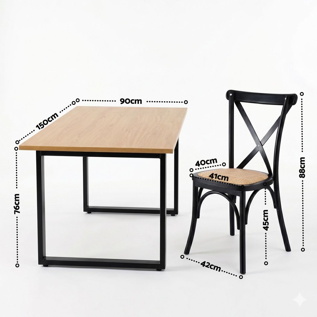Artiss Dining Table and Chairs Set 5PCS Industrial 4 Black Rattan Chairs for Kitchen, Dining Room, Cafe DSET-TAB01-RA-BKX4