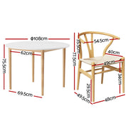 1 Artiss Dining Table and 4 Chairs Set Wishbone Wood DSET-TAB01-RAT-WDX4