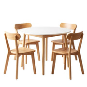 Artiss Round Dining Table and Chairs Set 5 PCS, 108cm Compact Kitchen Table Set with Solid Pine Wood Legs & 4 DSET-TAB01-RUB-WDX4