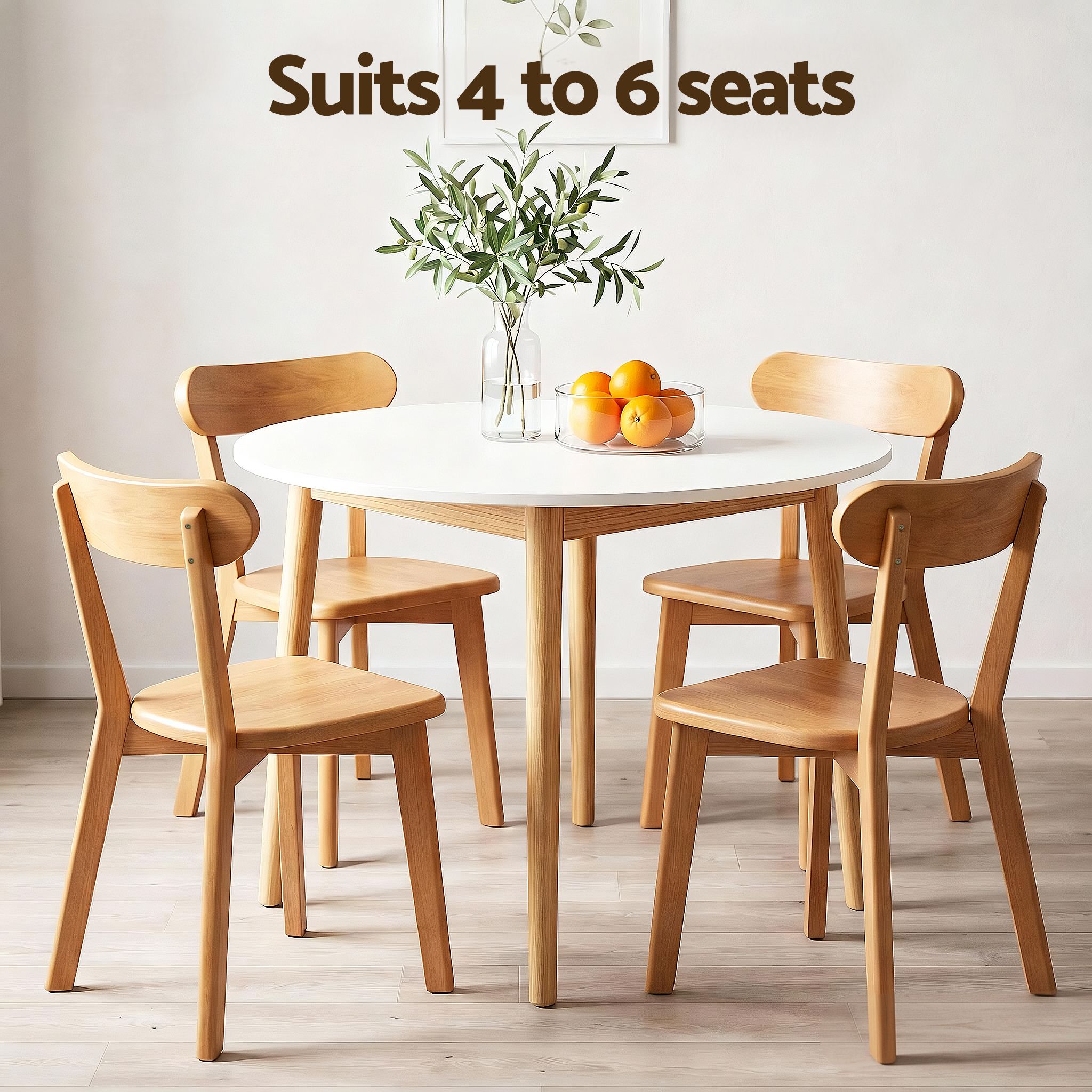 Artiss Round Dining Table and Chairs Set 5 PCS, 108cm Compact Kitchen Table Set with Solid Pine Wood Legs & 4 DSET-TAB01-RUB-WDX4