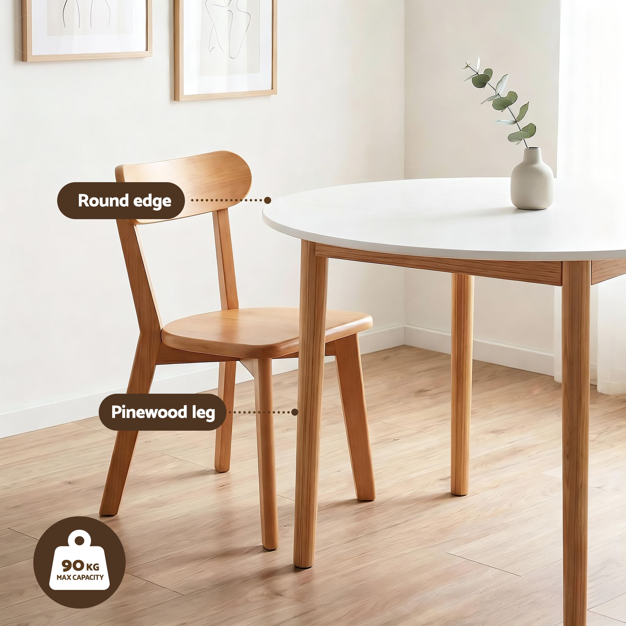 Artiss Round Dining Table and Chairs Set 5 PCS, 108cm Compact Kitchen Table Set with Solid Pine Wood Legs & 4 DSET-TAB01-RUB-WDX4