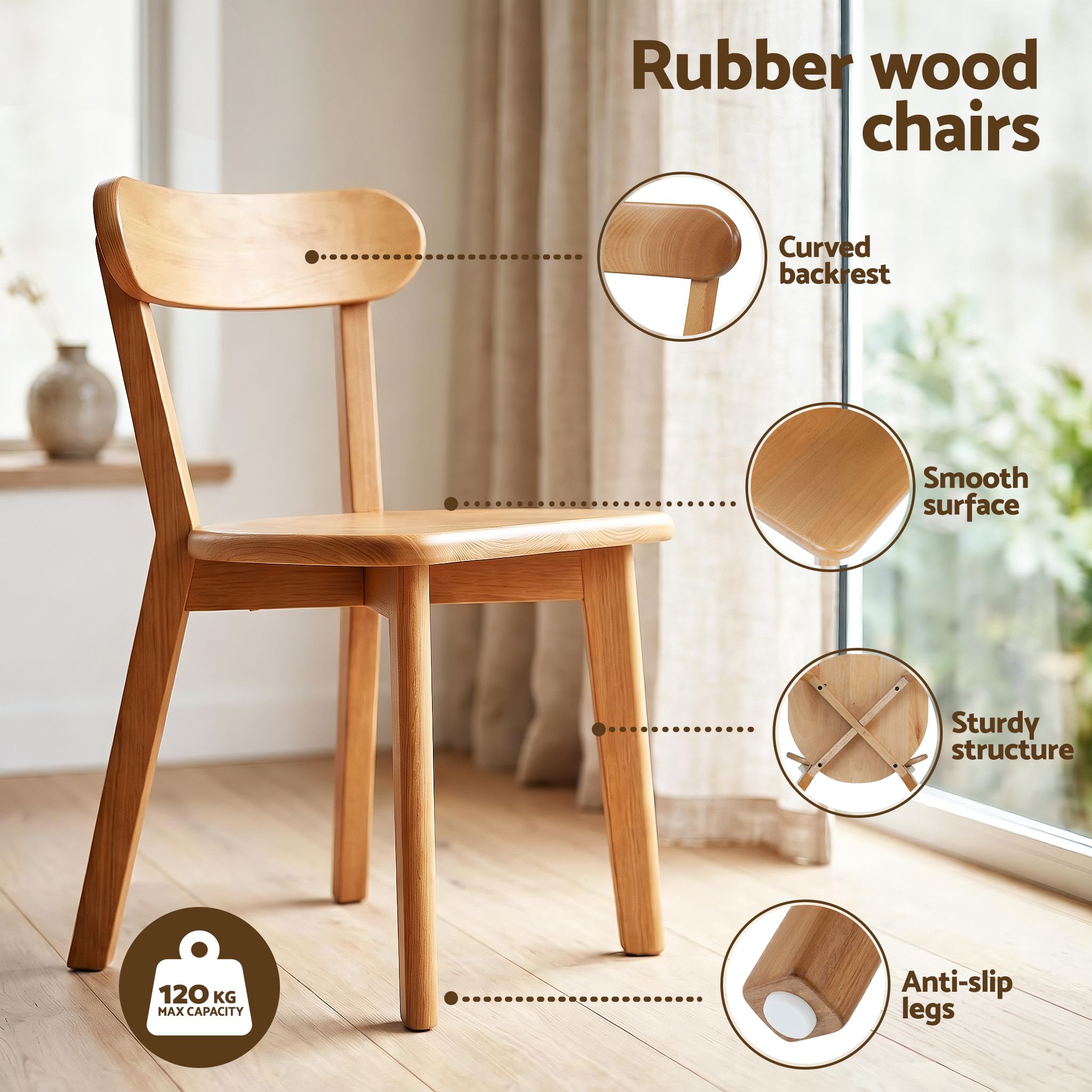 Artiss Round Dining Table and Chairs Set 5 PCS, 108cm Compact Kitchen Table Set with Solid Pine Wood Legs & 4 DSET-TAB01-RUB-WDX4