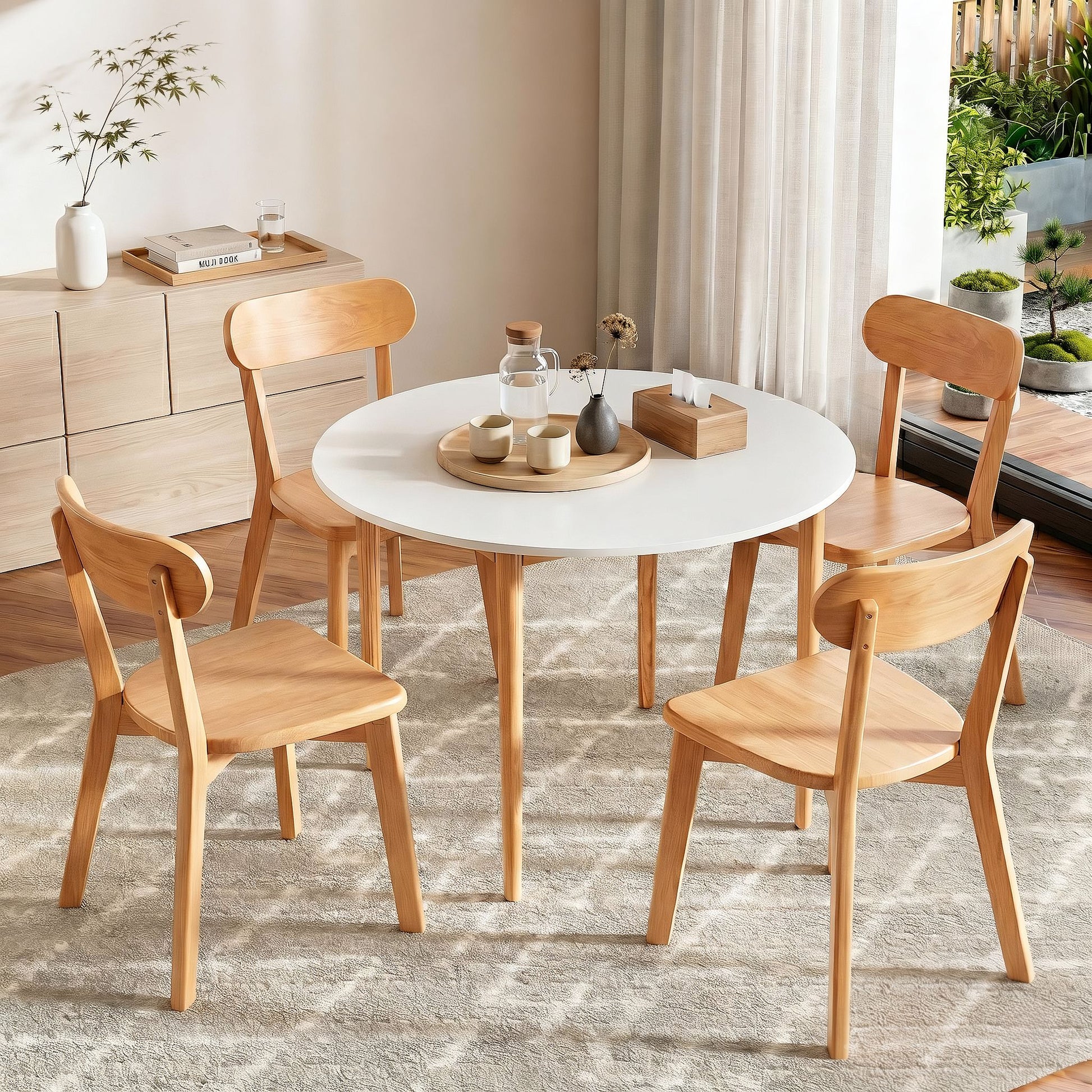 Artiss Round Dining Table and Chairs Set 5 PCS, 108cm Compact Kitchen Table Set with Solid Pine Wood Legs & 4 DSET-TAB01-RUB-WDX4