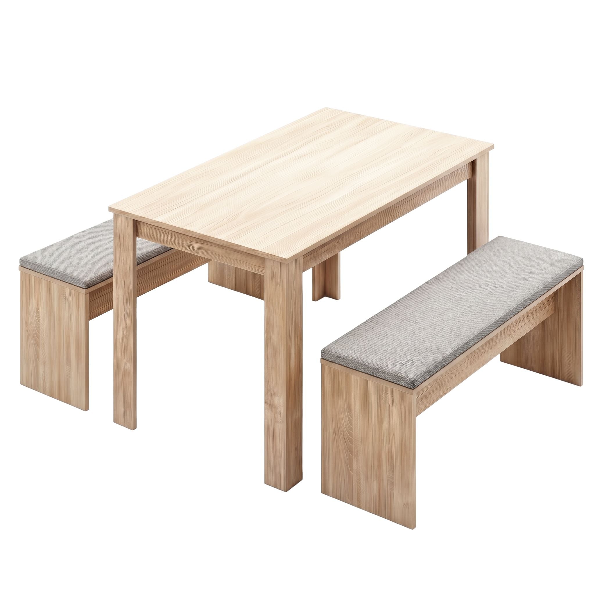 Artiss 3 Piece Dining Sets, 120cm Wooden Dining Table and 2 Upholstered Chairs Set, Space-Saving Modern DSET-TAB120-BEN90-WD