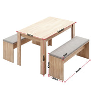 Artiss 3 Piece Dining Sets, 120cm Wooden Dining Table and 2 Upholstered Chairs Set, Space-Saving Modern DSET-TAB120-BEN90-WD