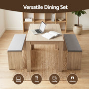 Artiss 3 Piece Dining Sets, 120cm Wooden Dining Table and 2 Upholstered Chairs Set, Space-Saving Modern DSET-TAB120-BEN90-WD