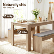 Artiss 3 Piece Dining Sets, 120cm Wooden Dining Table and 2 Upholstered Chairs Set, Space-Saving Modern DSET-TAB120-BEN90-WD