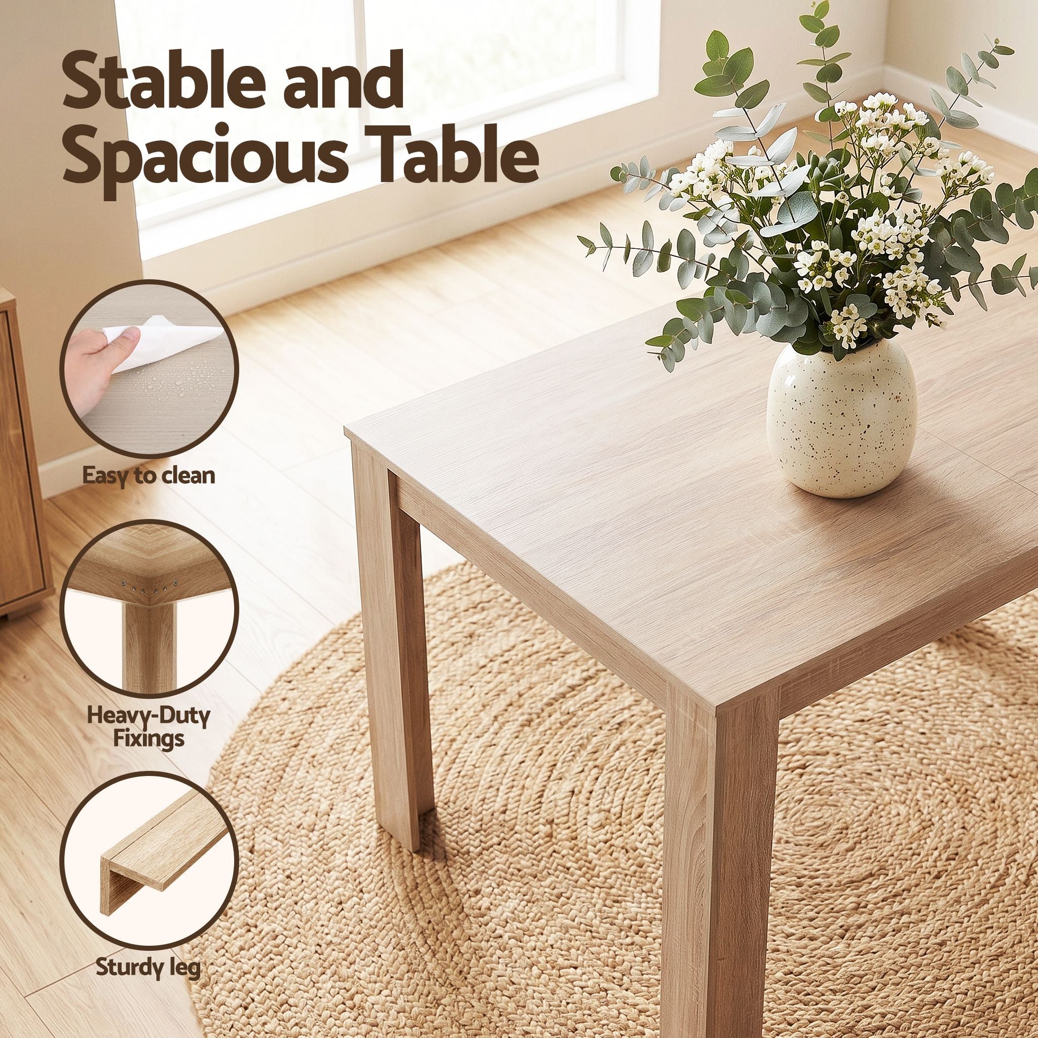 Artiss 3 Piece Dining Sets, 120cm Wooden Dining Table and 2 Upholstered Chairs Set, Space-Saving Modern DSET-TAB120-BEN90-WD